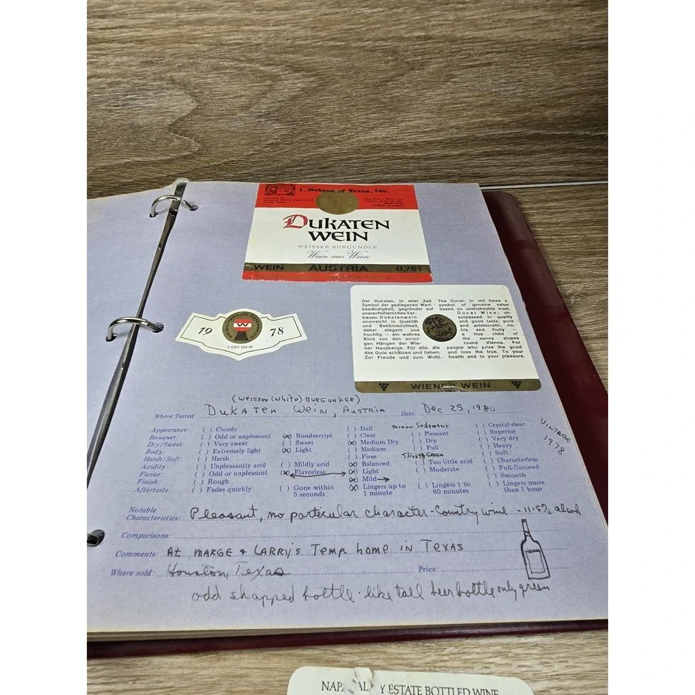 The Connoisseur Vtg. Wine Label Collector Album w/ Pages & Assortment Of Labels